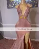 Rosa glitzernde Pailletten-Abschlussballkleider, sexy Promi-Met-Gala-Kleid, Schlitz-Abend-Party-Kleider, echtes Bild, maßgeschneidert