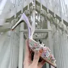 Rene Caovilla 하이힐 샌들 나비 꽃 장식 9.5CM 여성 드레스 슈즈 뱀 래핑 된 피트 링 여름 오픈 토 프 진주 디자이너 공장 신발