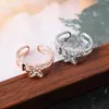 Bröllopsringar Dainty Butterfly Ring For Women Teen Girls Silver Rose Gold Dubbel justerbar kristallknuckel