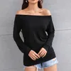 T-shirt da donna WIRELESS AGE Camicia Donna One Word Collar Slim Fit Manica lunga Off spalla Tinta unita Casual Lady Top Summer Fashion Wild
