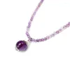 Choker Jewelry 46CM Faceted 2MM Beads Natural Stone Amethysts Garnet Blue Aquar Charm Pendant Women Necklace Purple Color For Girl