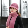 Bonnets Bonnet/Crâne Casquettes Automne Hiver Laine Chapeau Épais Chaud Plus Velours Écharpe Ensemble Pour Femmes Mode Élégant Fleurs Fourrure Tricoté Seau