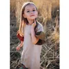 Dziewczyna sukienki Dziewczyny naturalny lniany patchwork sukienka Summer New Baby Kids Flare Rękaw Casualny bawełniany i lniany sukienki Ubranie dla dzieci TZ045 W0314