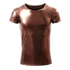 T-shirts pour hommes en cuir PU hommes Latex Look humide scène spectacle danse Clubwear T-shirts décontracté à manches courtes hauts serrés T-shirts Streetwear