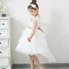 Girl's Dresses Yoliyolei Tiered Layers Tulle Dress Girl Gown Pearls Necklace V Back Design Flower Girl Wedding Clothes for Children Casual