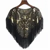 Kvinnors blusar Sommar Kvinnor Sun Protection Clothing Lous Lady Shawl Tassel Cape Hollow Out Female Beading Thin Sequined Clothes