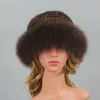 Mützen Beanie/Totenkopfkappen ICYMI Echtpelzmütze Winter für Damen Natur mit russischer Sonne Stricken Eimer Hüte