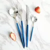 Dinnerware Sets Stainless Steel Fork Western-style Steak Knife Tableware Kitchen Dining Scoop El Suppliers Blue 4pcs/set