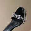 Luksusowe sandały AEVITAS wodoodporne platformy wysoki obcas spersonalizowany skórzany wzór wybiegu gruby obcas i podwójny pasek na kostkę ozdobiony kryształkami rozmiar 35-42