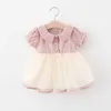 Flickans klänningar ZWY1852 Summer Girls Dresses Short Sleeve Flower Print barn Princess Klänning Baby Children Cotton Casual Style Clothes W0314