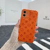 iPhone 14 Pro Max Case Designer Phone Case for Apple 15 13 12 11 XR XS 8 7 Plus Luxury PU Leather Print Embossed Mobile Back Bumper Cover Chromed Individual Buttons Orange