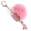 Keychains Keychain Pom Keyring fluffig handväska pompoms päls charms tofs tass rhinestone söt bling påskväska gå gnistrande ring