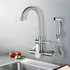 Küchenarmaturen, Edelstahl-Wasserhahn, Wandmontage, Kaltmischer, Spültischarmatur, Schwenkmontage, mit Bidet-Sprayer, Duschkopf