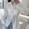 Frauen Blusen Koreanische Mode Polo Neck Shirt Frau Gefaltetes Festes Farbe Shirts Weibliche Lose Lange Puff Sleeve Bluse Frauen tops Drop