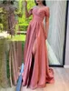 Robe De bal trapèze rose haricot, épaules dénudées, fente en Satin, robes De soirée De Gala, sur mesure, 2023