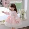 Flickans klänningar Boutique Autumn Kids Dresses For Girls 'Princess Spanish Style Spädbarn Solid Cotton Lace Lantern Sleeve Tutu Children's Clothing W0314