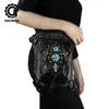 Taillezakken Punk Bag Gothic Men Women Unisex Fanny Pack Vintage zwart leer Casual kleine motorfiets Kruis Body Messenger -been