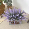 Decorative Flowers Artificial Flocked Plastic Lavender Bundle Fake Plants Wedding Bridal Bouquet Indoor Door Home Kitchen Office Table