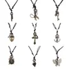 Choker Vintage Key Scissors Cross Geometric Butterfly Pendant Necklace Women Men Leather Chain Handmade Party Jewelry