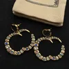 2023-Vintage Couleur Diamant Goujons Double Lettre Hoop Boucles D'oreilles Cristal Coloré Designer Eardrops Bijoux Amoureux Cadeau D'anniversaire Avec Boîte