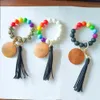 Foreign trade beaded bracelet key chain personalized creativity silicone rainbow bracelet PU leather tassel key ring