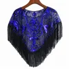 Kvinnors blusar Sommar Kvinnor Sun Protection Clothing Lous Lady Shawl Tassel Cape Hollow Out Female Beading Thin Sequined Clothes