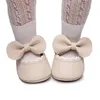 Primeros caminantes 2023 Bow Lace Baby Girls Zapatos individuales Soft TPR Sole Infant Cuna Pu Cuero Princesa