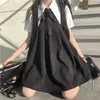 Arbetsklänningar japanska college tvådelar set kvinnor kortärmad fluga slips skjorta vikar bälte rem klänning vestidos mini kawaii girly kjol