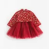 Robes pour filles Robes pour bébés filles Robe de princesse en maille brodée Robe rouge pour enfants de 0 à 8 ans Vêtements de nouvel an pour enfants Noël vient W0314