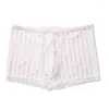 Underpants Summer Strips Sheer Men Underwear Panties Boxer Shorts Ultra Thin Mesh Breathable Sexy Lingerie See-through Pants