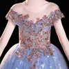 Kız Elbiseleri Zarif Parti Kızlar için Akşam Gelinlik Çiçek Balo Gown Doğum Günü Prenses Ziyafet Yaz Mavi Kids Sequins Uzun Elbise W0314