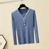 Women's Sweaters V Collar Sweater Women Autumn And Winter Computer Knitted Three Button Casual Woman Fashion Slim Fit Lday