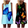 Casual Dresses Summer Dress Loose Sleeveless Butterfly Print A-Line Mini Skirt O-neck Beach Sundress Party Women