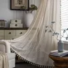 Занавеса в американском стиле сплошные белые бежевые вязаные шторы с кисточкой для спальни драпировки в гостиной