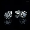 Orecchini a bottone Maschio Retro Punk Fine Boy Ear Studs Acciaio inossidabile lucido Piccolo fiore margherita intarsiato Grandi gioielli da uomo in zircone