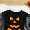 Meisjesjurken Halloween babymeisjes mesh tule jurk lange mouw prinses jurken pompoen geometrische meisjes kleding w0314