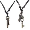 Choker Vintage Key Scissors Cross Geometric Butterfly Pendant Necklace Women Men Leather Chain Handmade Party Jewelry