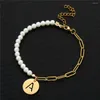 Bracelets porte-bonheur en acier inoxydable imité chaîne de perles initiale 26 Alphabet nom Bracelet pour femmes filles lettre bijoux de mariage