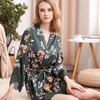 Dames slaapkleding bedrukte bloem gewaad nachthemd vrouwelijke kanten trim kimono ochtend badjas jurk zomer nachtkleding satijn intieme lingerie