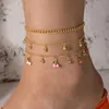 Färgglada oljedropp Cherry Tassel Anklets för kvinnor Shiny Crystal Stone Justerbar fot Chian Beach smycken 3 st/uppsättningar