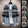 Heren truien winter patchwork gestreepte trui mannen lente herfst fleece dikke warme zip vest jasjasers