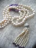 Catene d'acqua dolce bianco perla quasi rotonda 7-8 mm ametista 6 mm collane con ciondolo nappa 48"