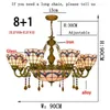 Pendantlampor 7/9 huvuden rosa Tiffany Glass Suspension Foyer Matsal Living Big Light European Luxurious 1218