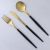 Set di stoviglie LEKOCH Set di posate in oro Acciaio inossidabile Manico nero Argenteria Forchetta Coltello Stoviglie da cucina per la casa