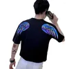 Camisetas masculinas pescoço redondo solto moda curta moda selvagem coreana lede de verão vermelha t-shirt tops brancos no atacado