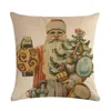 Pillow 45 45cm Santa Claus And Christmas Presents Print Cover Linen Throw Car Home Decoration Decorative Pillowcase T398