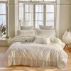 寝具セット1200TCエジプトの綿プリンセスウェディングセット白いレースフリル花エクサイズボットカバーベッドシート枕カバー