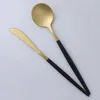 Set di stoviglie LEKOCH Set di posate in oro Acciaio inossidabile Manico nero Argenteria Forchetta Coltello Stoviglie da cucina per la casa