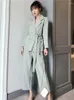 Kvinnors tvåbitar byxor 2023 Spring Fashion Women Lace Up Pant Suits notched Blazer Jackor Office Lady Wear Female 2 Set Autumn