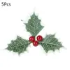 Dekoratif Çiçekler 5/10 PCS Yapay Çiçek Holly Yaprakları Kırmızı Berry ile Noel Dekorasyonu Ev için Noel Dekorasyonu Çelenk Yıllık Hediyeler Dekor Sahte